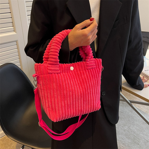 Niche corduroy bucket bag  new spring plush crossbody bag cute furry handbag tote bag