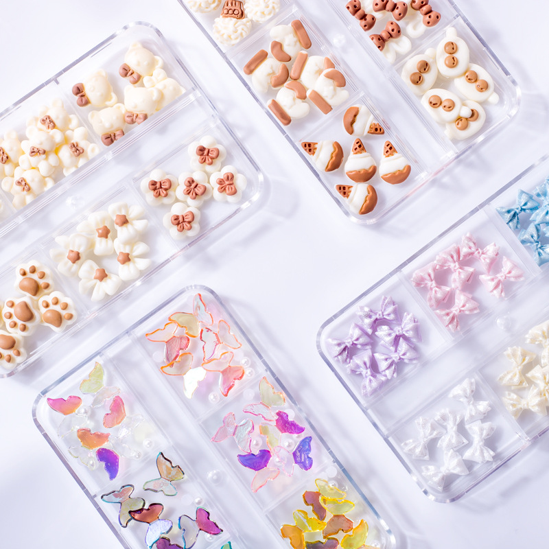 40g Weight Nail Decoration Accessories Nail Supplies 1 Set Quantity Resin Material Cartoon, Heart Shape, Bow Knot Pattern Casual, Sweet Style Manicure Butterfly Ornament Long Boxed Crooked Heart Cartoon Bear Bottoming Drill Christmas Bowknot Nail Ornament Ornament Mixed 5