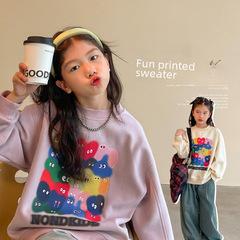 Women's Hoodie 2023 Autumn New Middle-Size Children's Casual T-Shirt with Loose Round Neck and Cute Cartoon Print