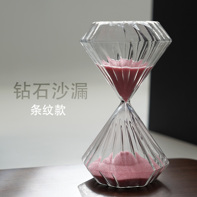 Creativo ins Rosa rayas reloj de arena temporizador diamante cristal decoración del hogar fábrica al por mayor