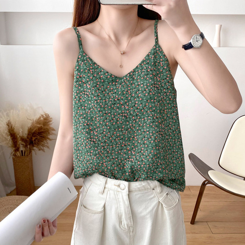 Sexy chiffon small floral camisole women's new summer outer wear ins trendy loose inner bottoming shirt top