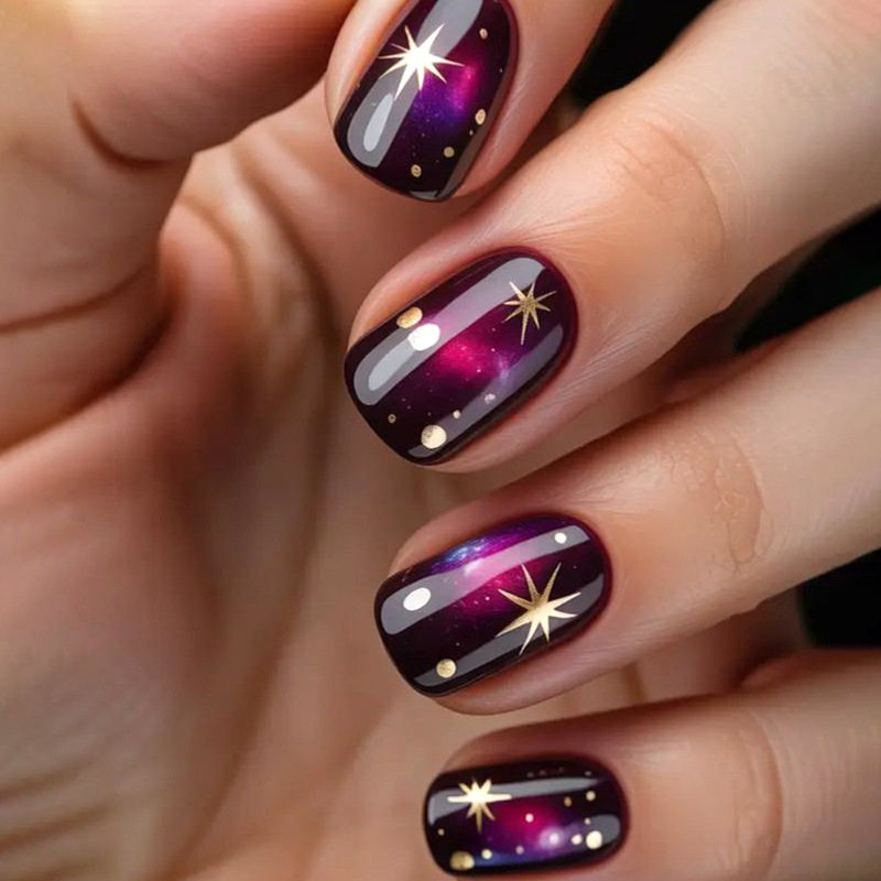 Blue-Purple Cat-Eye Gradient Wearable Nails with Star Embellishments and a Shiny Finish, Cross-Border Hot-Selling Striped Nail Pieces Wholesale Blue-Purple Cat-Eye Gradient Wearable Nails with Star Embellishments and a Shiny Finish, Cross-Border Hot-Selling Striped Nail Pieces Wholesale