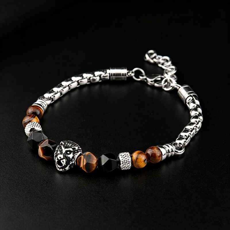 European and American stainless steel lion bracelet cut face stone domineering men's jewelry bracelet manufacturers