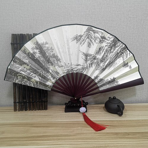 8 inch 10 inch fan women's folding fan men's Chinese style ancient fan summer daily fan silk fan hanging tassel fan pendant wholesale