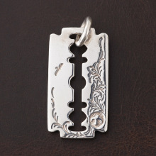 手工品牌 925纯银特別版唐草做旧刀片吊坠手工复刻高级质感吊坠男