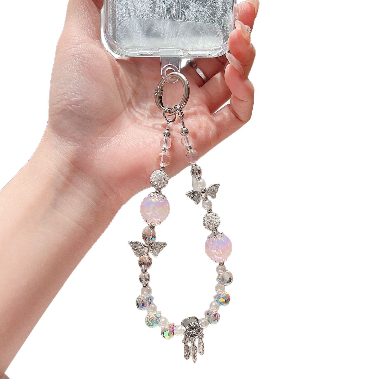 Cadena colgante de sentido avanzado de nicho Heidi Bead Butterfly Leaf borla cordón para teléfono móvil Cadena de cuentas hecha a mano Bolsa colgante