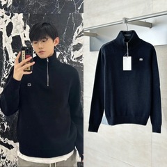 天花板品质25SS潮牌新款CL小刺绣高领半拉链毛衣羊毛衫男女同款潮
