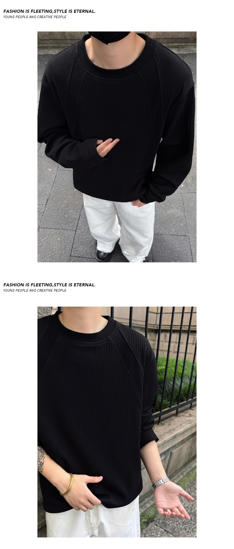 American Retro Deconstructed Patchwork Long Sleeve T-shirt Men_voghion.com