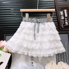 甜美蕾丝花边蛋糕拼接裙女童裙子2025新款高腰半身裙蓬蓬短裙
