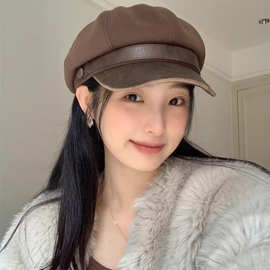 2024新款美拉德穿搭贝雷帽女秋冬季复古画家帽显脸小报童八角帽潮