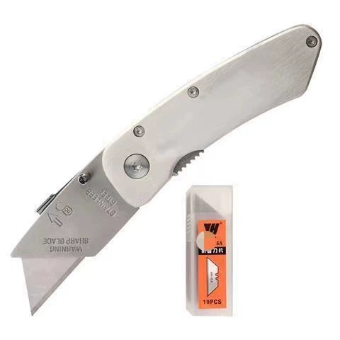 Folding Utility Knife, Aluminum Alloy Handle, Heavy-Duty Wear-Resistant Metal Blade, Multi-Pack Options