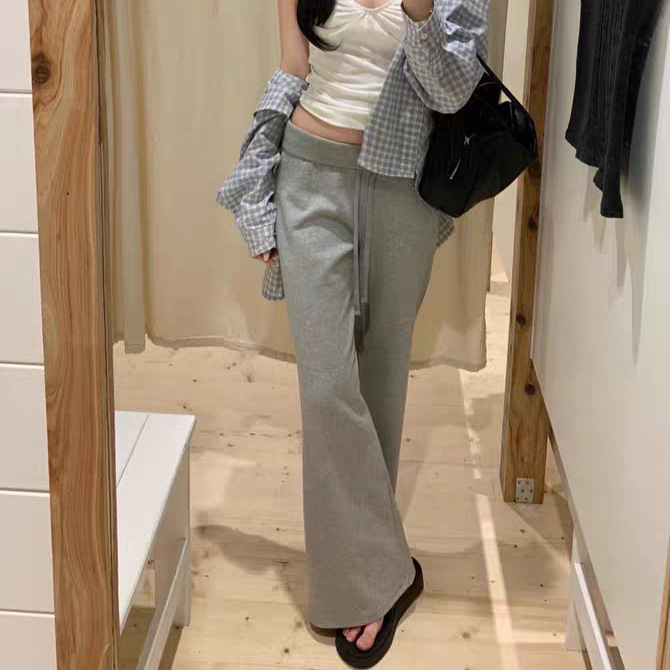 Mona Sc Korean-Style Drapey Drawstring Casual Pants Summer New Solid Color Versatile High-Waisted Slimming Long Sweatpants for Women Mona Sc Korean-Style Drapey Drawstring Casual Pants Summer New Solid Color Versatile High-Waisted Slimming Long Sweatpants for Women