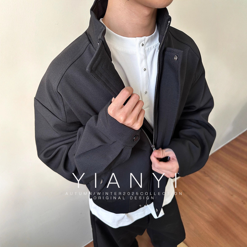 Eme Men's Thick Twill Tr High-End Niche Stand-Up Collar Work Clothing Casual Short Wide Boxy Jacket Jacket Top