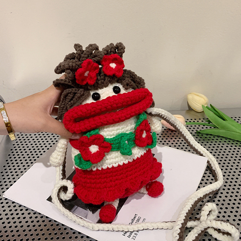 Douyin popolare salsiccia bocca grande bocca borsa per cellulare borsa fatta a mano all'uncinetto fai da te in lana per maglieria borsa divertente portachiavi_voghion.com