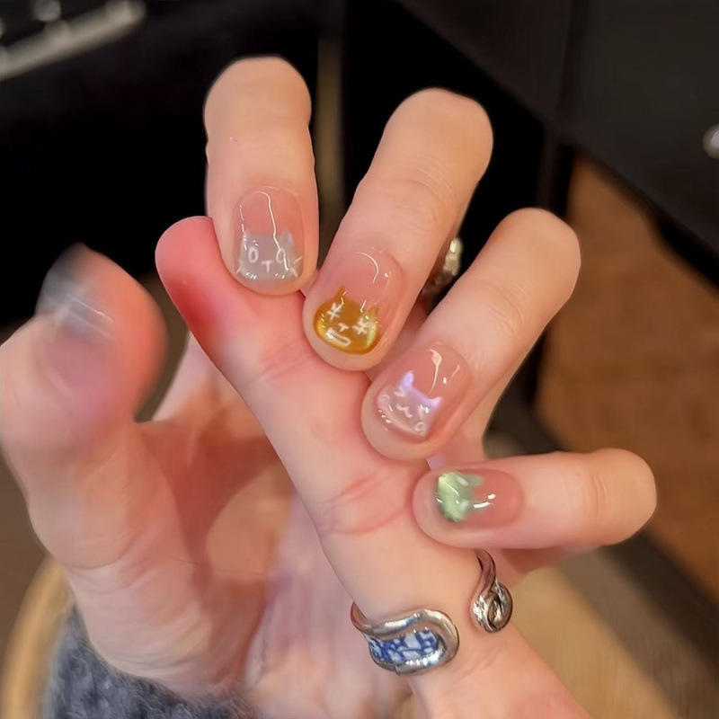 Thanos Cat's new style, brightening and high-end, popular handmade cat-eye press-on nails, cute dopamine short cat nail art Thanos Cat's new style, brightening and high-end, popular handmade cat-eye press-on nails, cute dopamine short cat nail art