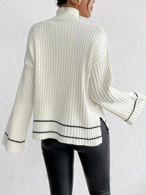 2024秋の服の女性ニットセーター欧米アマゾンの源メーカーのカジュアルなつなぎ合わせは色のゆるい長袖にぶつかった|undefined