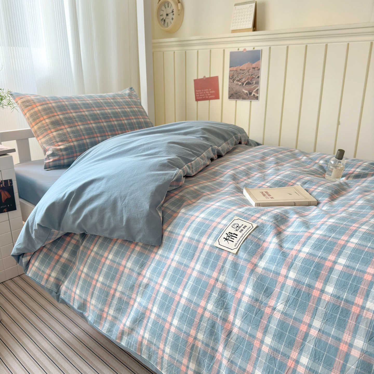 Cama de dormitorio de estudiantes universitarios de algodón de tres piezas, colcha de algodón puro, cama de cama de 90 sábanas