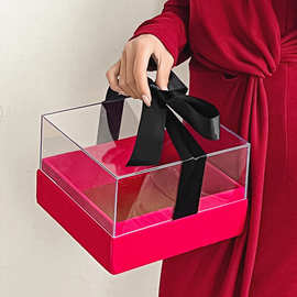 玫红色大号亚克力礼盒空盒礼品包装盒婚礼伴手礼礼盒子生日礼物盒
