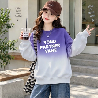 女童2026新款冬款加绒卫衣渐变洋气字母休闲套头衫可爱保暖上衣潮