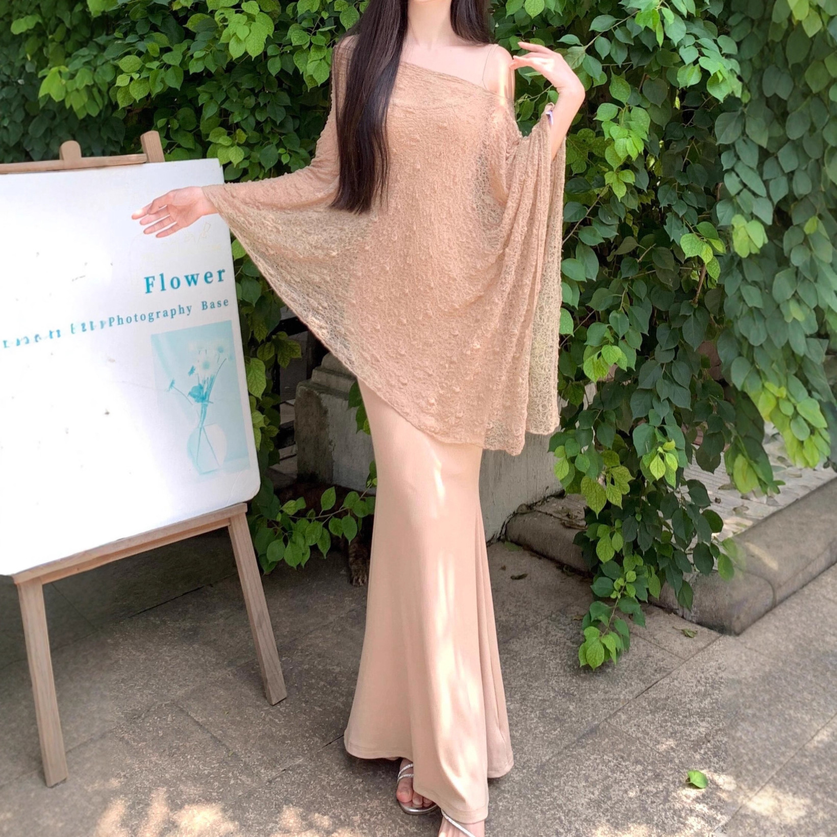 2025 Thin Loose Cape Blouse Top Fashion Suit Women's Spring and Autumn Suspender Dress Long Skirt Two-Piece Set