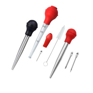 Turkey pump silicone turkey seasoning pump barbecue tool with cleaning brush rubber drop needle seasoning tube chicken pump