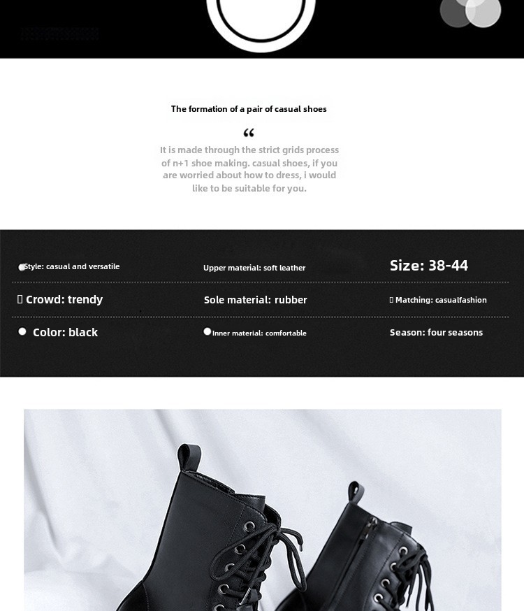 Bottes Martin à semelles épaisses pour hommes, bottes mi-hautes de style britannique, chaussures décontractées en cuir pour hommes, bottes à la mode 7368-R_voghion.com