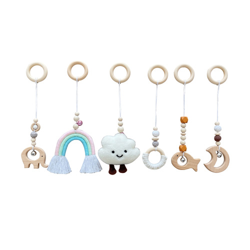 ins decorative Nordic style wooden fitness equipment ornaments newborn baby baby fitness stand children's toy bell