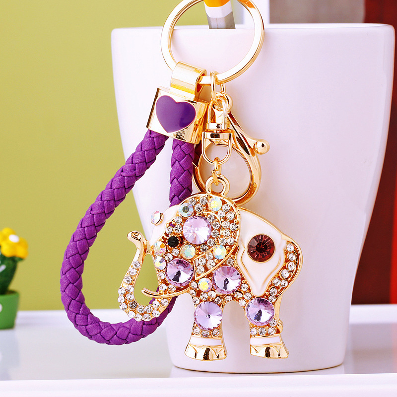 Crystal Diamond-encrusted Elephant Car Keychain Metal Cute Women's Bag Pendant Key Chain Ring Creative Cross-border Gift