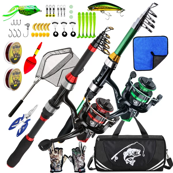 Red and Green Double Pole Set with Copy Net Multifunctional Portable Extra Large Capacity Fishing Gear Bag Set Manufacturer Cross-Border Wholesale