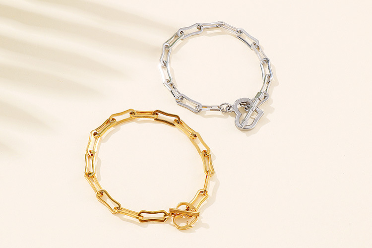 European and American stainless steel paper clip chain OT buckle heart-shaped bracelet necklace jewe