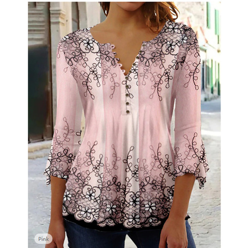  Amazon European and American new style summer fashion Ruili floral print V-neck and quarter-sleeved T-shirt
