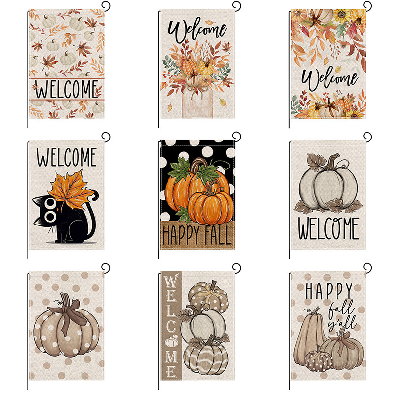 Cross-Border Autumn Pumpkin Double-Layer Printed Garden Flag Polyester Printed Outdoor Flag Courtyard Decoration Harvest Bunting