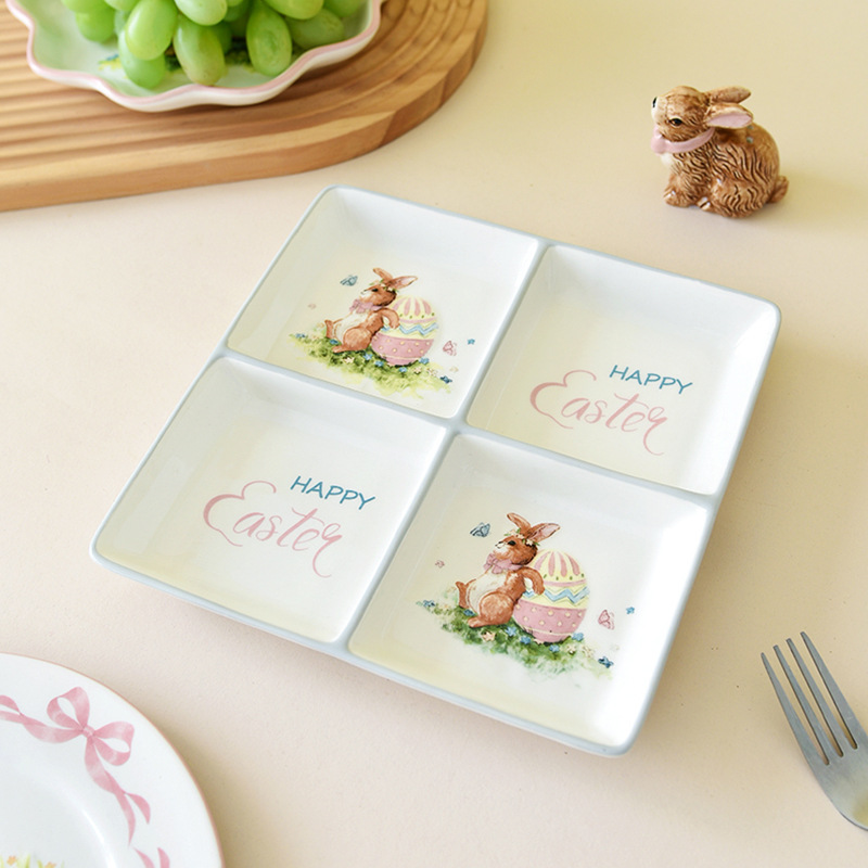 Cerámica de Pascua dibujos animados conejo encantador platos caseros cuatro platos caseros nuevos productos de preventa
