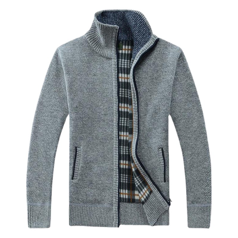 [Forrado de vellón engrosado] 2020 Otoño e invierno nuevos hombres cardigan suéter cuello alto suéter más tamaño suéter abrigo