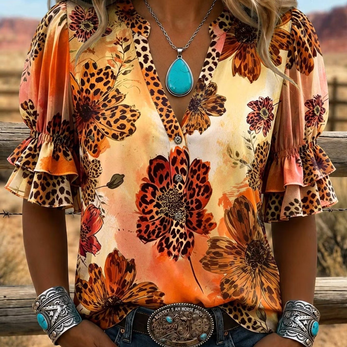 Transfronterizo exclusivo para camisas de impresión vintage mujeres sueltas de cuello en V de manga corta chaqueta bohemiana Europa y América nuevo transfronterizo image 33