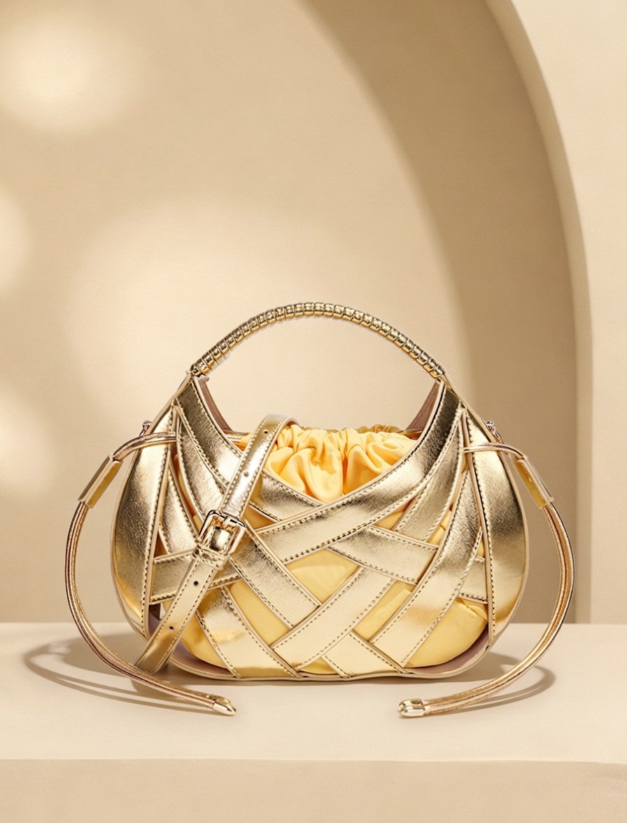 2026 Cross-Border Hot Sale Hollow Woven Underarm Bag Women's Light Luxury Niche Design Handbag Drawstring Half-Moon Bag - Thumbnail 7