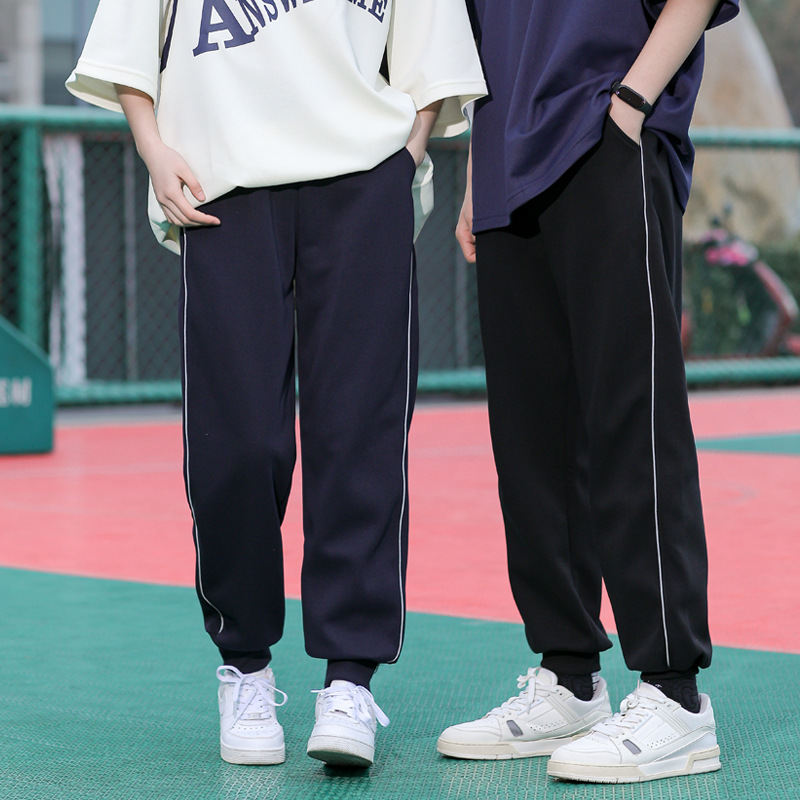 (2개) 봄 싱글 사이드 바지 새로운 스타일 중대형 어린이 니트 소년 스포츠 바지 소녀 루즈 바지