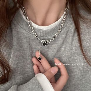 Love Zircon Titanium Steel Necklace Women's Summer 2024 Niche High-end New T-shirt Accessories Collarbone Chain Women