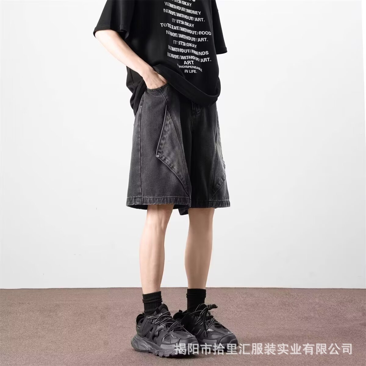 LAZADA Amazon AliExpress Source American Style Denim Shorts Men's Summer Retro Five-point Trendy Brand All-match Straight Pants