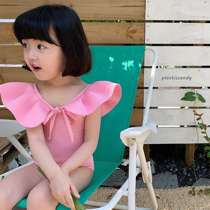 Korean New Kidsren's Swimsuit Girl One-piece Princess Ruffled Backless Baby Swimsuit ins Girl Swimsuit