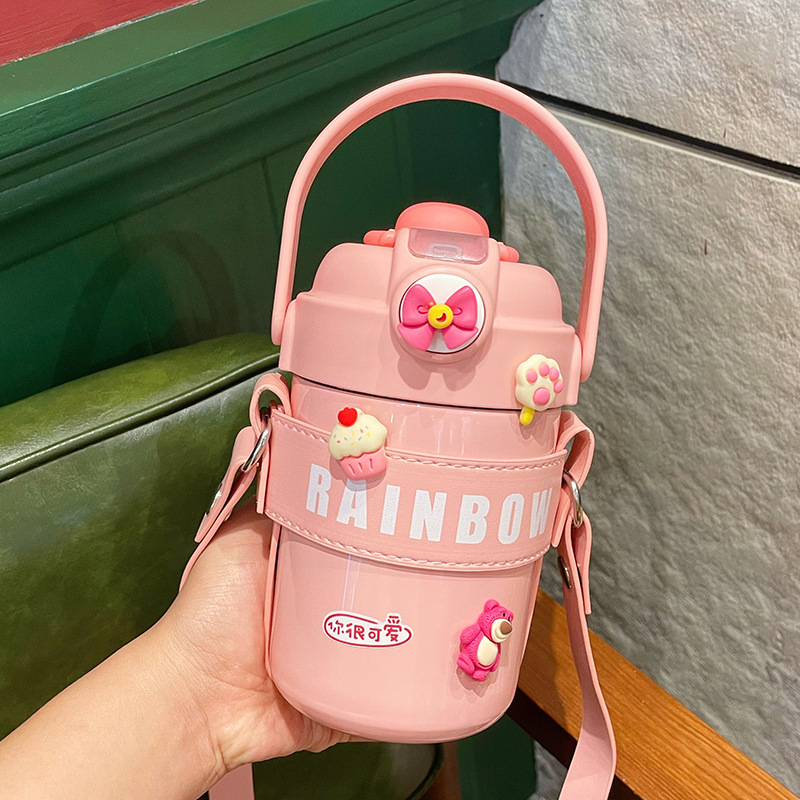 Crossbody Thermos Cup for Girls Good-looking Ins Style Couple Water Cup Student Cute Internet Celebrity Straw Cup Office