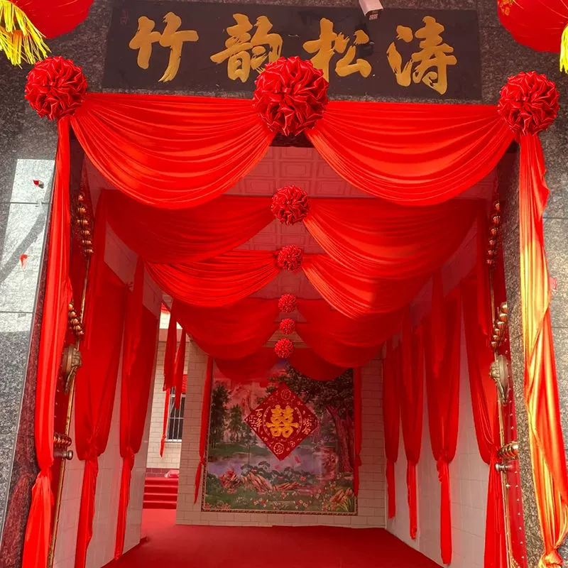 Свадебное украшение двери большой красный цветочный шар дверная марлевая занавеска новоселье дверь свадебной комнаты Цветок атласная красная ткань гортензия