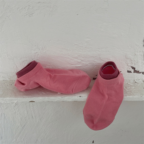 Ins style color-blocked summer socks for women, thin mesh breathable boat socks, solid color combed cotton, white sports socks for men