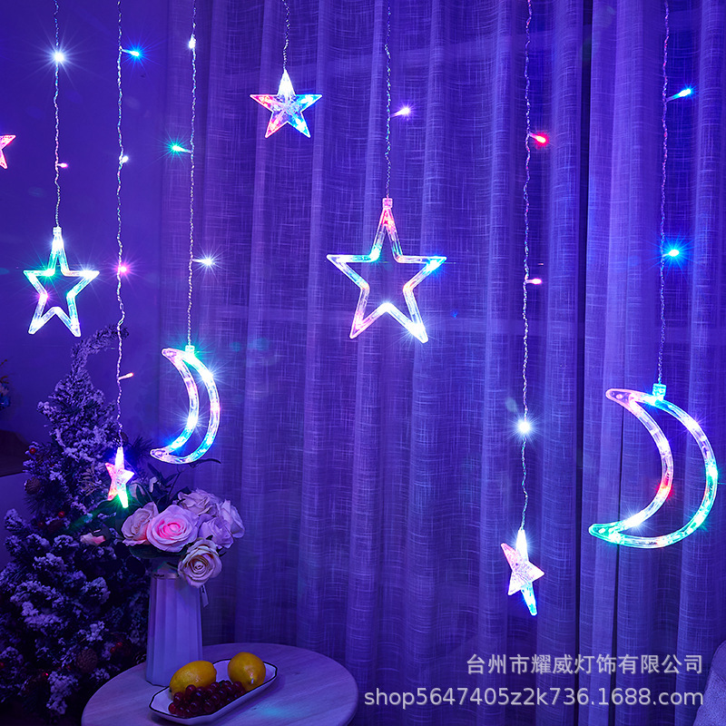 Ledカーテンライト星月ライトネット赤寝室部屋装飾カラーライトは旧正月の祝日に星を飾る|undefined