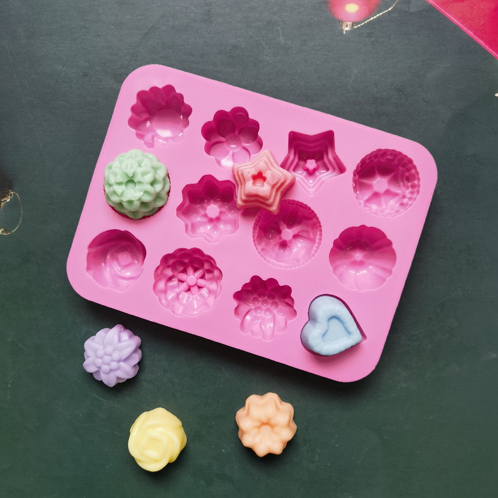 Silicone 12 flores 419 chocolate horneado pasteles galletas muffins pasteles molde postres herramientas de cocina
