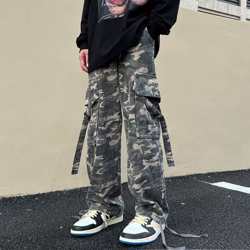 Американский хип-хоп камуфляж рабочие брюки мужские бренд VIBE pants INS high street функциональные прямые брюки