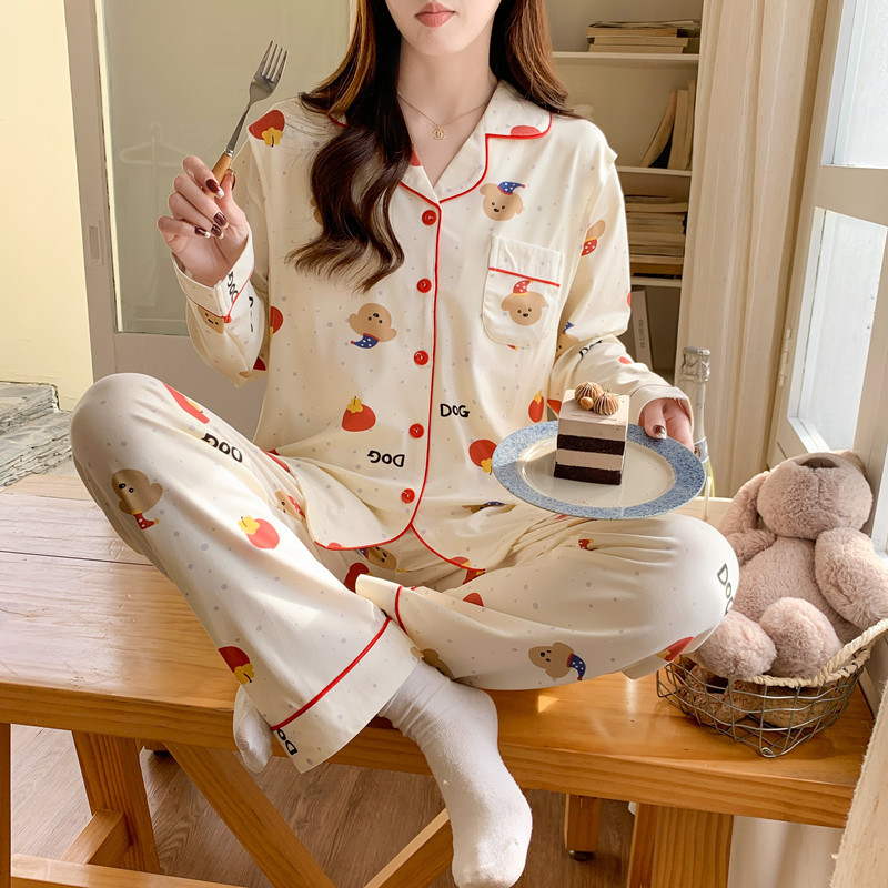 Pajamas Women's Long-sleeved Spring Pregnant Women's Cardigan Home Clothes suit Maternity Breastfeeding Clothes Cartons with Chest Pad for Hair