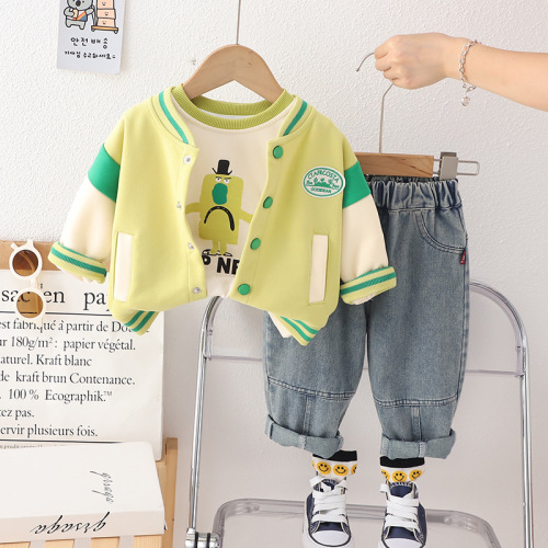 Baby Autumn Clothing Boys Handsome Chest Logo Baseball Uniform Set  New Fashionable Baby Children's Clothing Children's Three-piece Set