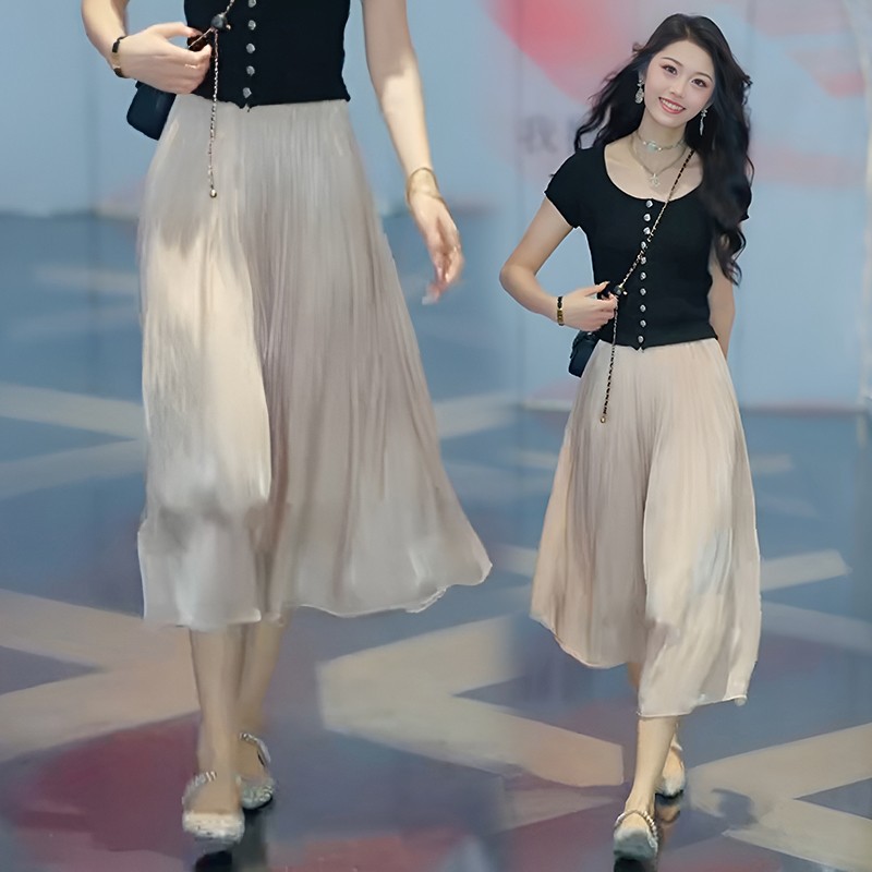 샴페인 컬러 스커트 [배 체형은 가랑이를 덮는다/하이엔드 절묘한 스커트가 달린 상의/여성/한국 스타일/스커트가 달린 셔츠/스커트가 달린 스웨터/스웨터/통근/