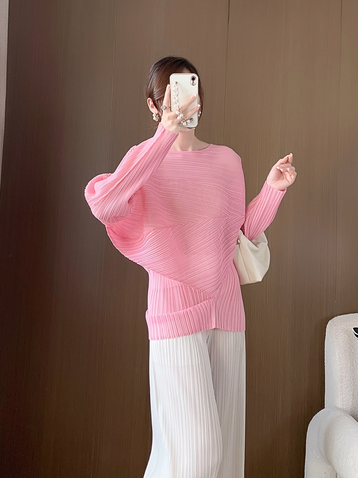 Top plisado Miyake para mujer, camiseta de manga larga con diseño irregular de nicho, muy vendida, moderna en Instagram. image 5